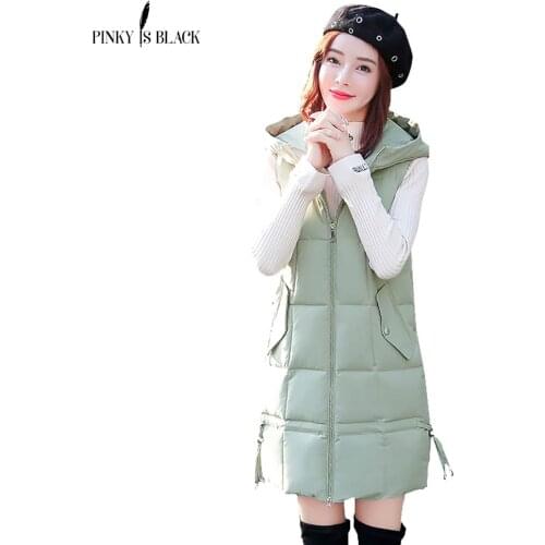 PinkyIsBlack Mew Solid Cotton Padded Plus Size 3XL Long Style Vest for Women Winter Sleeveless Jacket Hooded Winter Waistcoat