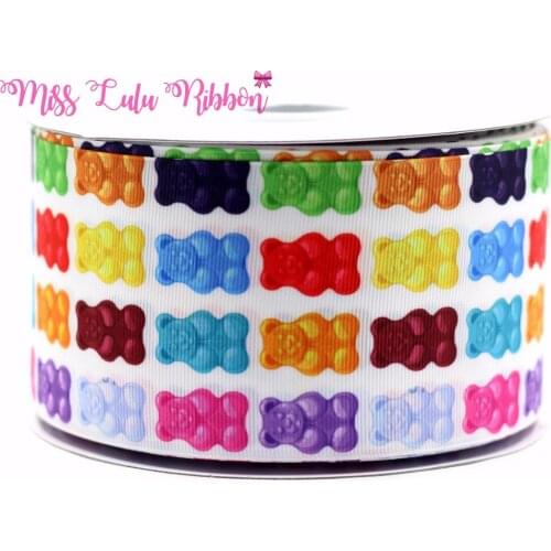 3" 75mm Rubber Sugar Bear Candy Printed Grosgrain Ribbon DIY Handmade Hair Bows Hair Accessories Party Decoration 50 Yards