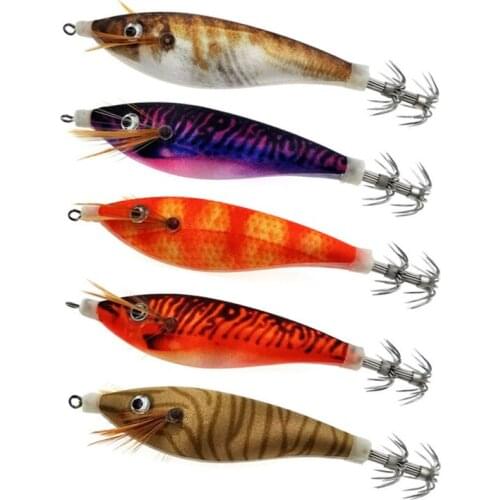50Pcs Shrimp Fishing Lures Artificial Wooden Squid Hook Octopus Cuttlefish Shrimp Lure