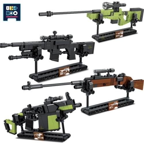 881PCS Military Mini Automatic Rifle AWM M24 Model Building Blocks City Outdoor DIY Assault Gun Game Weapon Toys For Children