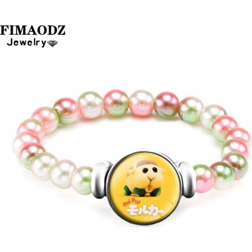FIMAODZ Cute Mouse Guinea Pig Bracelet Cartoon Animal Glass Button Charm Bracelets Beaded Wristband for Men Women Jewelry