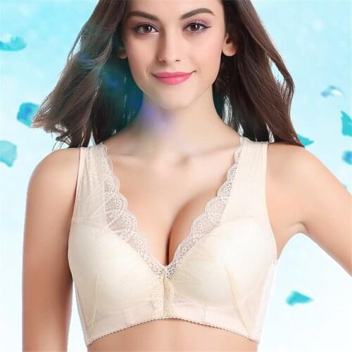 Woman Plus Size V-neck Three Quarters(3/4 Cup) Underwire Lace Bras Female Oversized Thin Push Up Embroidery Back Closure Bra
