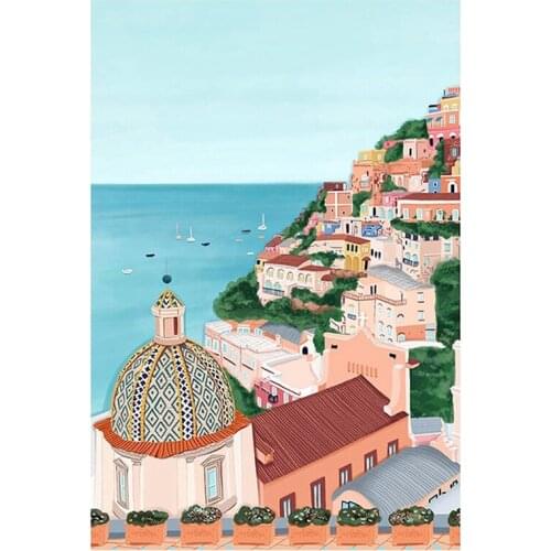 DIY Diamond Painting Kits For Adults, Full Drill Crystal Rhinestone Paintings Kit For Home Decoration Greece Seascape