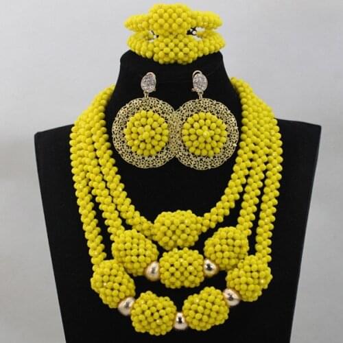 Elegant Crystal Bridal Beads Jewellery Sets for African wedding Yellow Ceremony Indian Pendant Necklace Set Free Shipping WD572