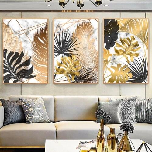 Golden Leaf Canvas Painting Abstract Luxury Leaf Wall Picture For Home Decor Botanical Posters Nordic Plants Wall Pictures