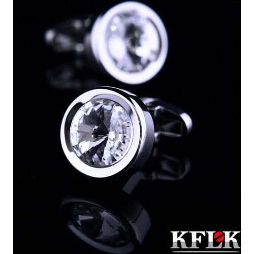 KFLK Jewelry shirt cufflinks for mens Brand Round White Crystal Cuff link Wholesale Fashion Buttons High Quality guests