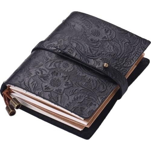 Leather Vintage Embossed Pattern Travel Journal Notebook Lined Blank Grid Paper Diary Refillable Notepad Gift for Men & Women