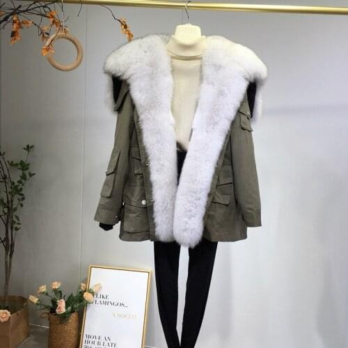 Fashion Rex Rabbit Fur Liner Female Jacket Fox Fur Collar Jackets for Women 2020 Autumn Winter Womens Coats Ropa Zjt1212