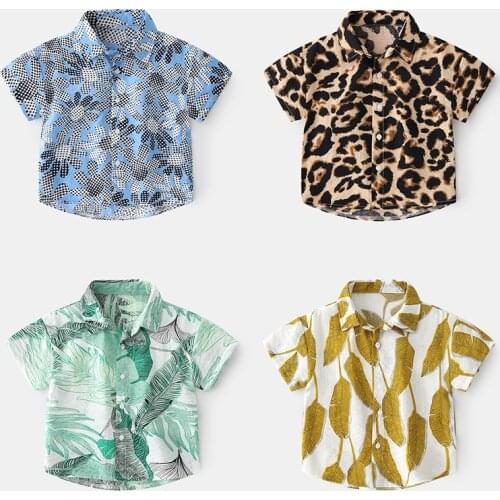 2021 Summer Boys Short Sleeve Shirt Hawaiian Vacation Style Beach Shirt Handsome and Cute Kids Shirt