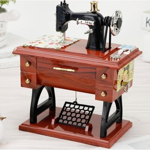 Mini Sewing Machine-shaped Music Box Vintage Decorative Clockwork Music Box for Mom Kids Pull the Drawer to Play Music HFing