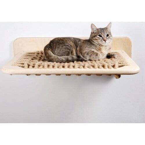 Wall-mounted Cat Wall Frame Climbing Frame Solid Wood Cat Hammock Hemp Rope Woven Pet Litter