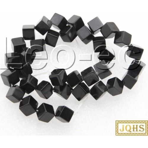 Natural 8mm Flat cube Black Agates Stone Beads for Jewelry Making 15" v1356