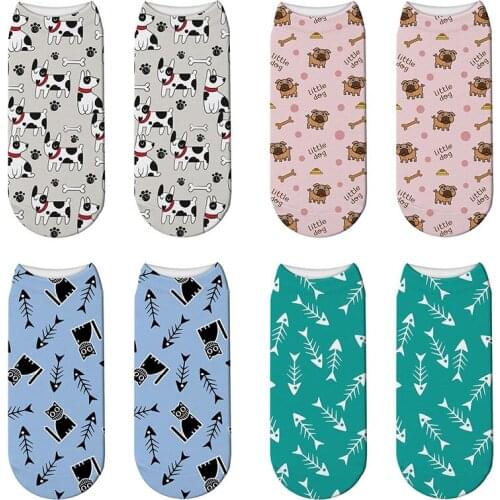 3D Dog Bones Print New Design Women Socks Dag Cat Cartoon Pattern Unisex Socks Meias Female Funny Femme Fish Bones Socks