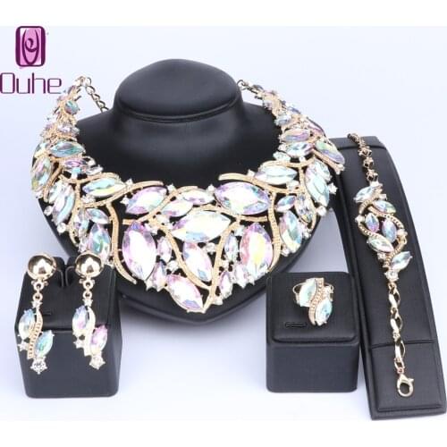 OUHE Fashion Indian Jewellery Bohemia Crystal Necklace Sets Bridal Jewelry Brides Party Wedding Accessories Decoration