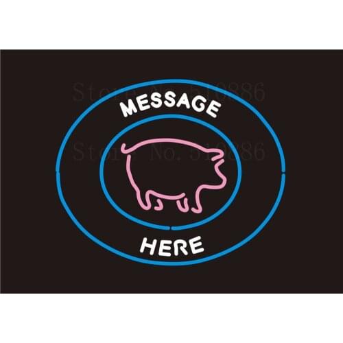 Custom Signage NEON SIGNS Message Here BBQ Pig Real GLASS Tube BAR PUB Signboard Display Decorate Store Shop Light Sign 17*14"
