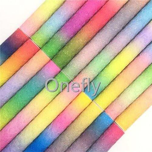 Onefly Rainbow Lace Glitter Leather with Soft Felt Backing, Lace Glitter Fabric Sheets For Bow DIY handbags shoes FZ012