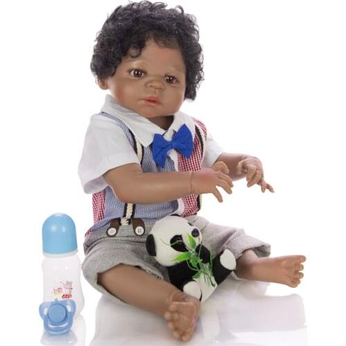 57cm full silicone reborn baby doll black skin realistic boy African baby doll bebe reborn can bathe gift toys