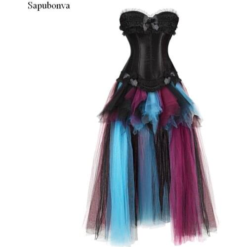 Sapubonva corset dress gothic victorian corset gowns corsets and bustiers long skirt set party plus size vintage style mixed