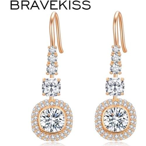 BRAVEKISS Luxury 2 Colors Round Charm Drop Earrings For Women Fashion Jewelry Pave setting Zircon Earring for Women BUE0604