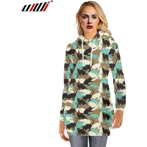 UJWI 3D Hoodies Women Cute Cat Black Green melted Novelty Hoody Sweatshirt Pullover Tracksuits Streetwear Harajuku Hoodie Dress