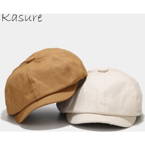 KASURE Spring Summer Canvas Beret Hat For Women Men Flat Cap Blinders Octagonal Outdoor Female Sun Painter Caps