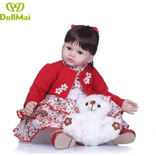 Large size 58cm vinyl silicone reborn baby dolls adorable children gift bebes reborn menina bonecas with bear plush
