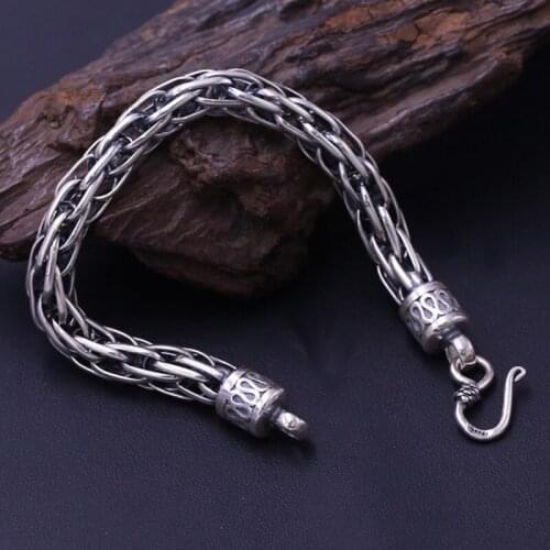 Wholesale S925 Sterling Silver Jewelry Vintage Thai Silver Mens Hand Knitting Rattan Coarse Domineering Bracelets