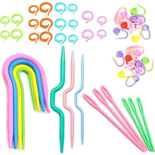 Nonvor 53 PCS Crochet Marker Kit with Large Eye Plastic Needles, Stitch Marker Ring, Crochet Clips, U Shape Needles