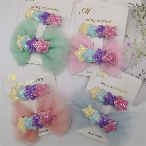 2pcs Princess Shining Star Barrettes Clips Girls Hair Accessories Twinkle Paillette Hairgrips Sequins Hairpin For Kids