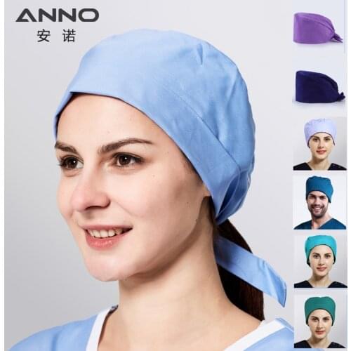 ANNO Solid Color Scrub Caps Female Male Hospital Doctor Nurse Work Hats Nursing Accessorie Short or Long Hair Head Dress