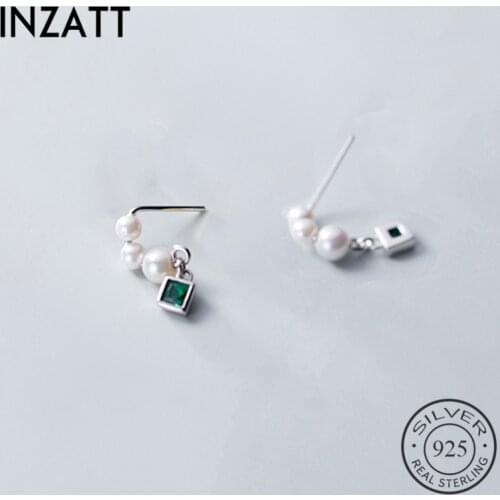 INZATT Real 925 Sterling Silver Green Zircon Elegant Drop Earrings For Women Party Pearl Fine Jewelry Cute Accessories 2019