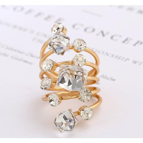 New Women Rings Rhinestone Opening Punk Statement Jewelry Finger Rings Set For Ladies Wedding Party Jewelry Gifts Accessories