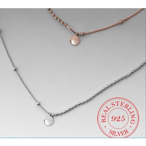 Real 925 Sterling Silver Choker Collar Short Necklaces Round Choker Clavicle Chain Lucky Necklace Women Fine Jewelry Accessories