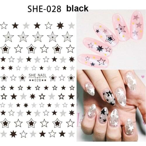 Starry star stickers for nail art sticker gold black colors letters geometric space flowers cat self adhesive nail decal JM005