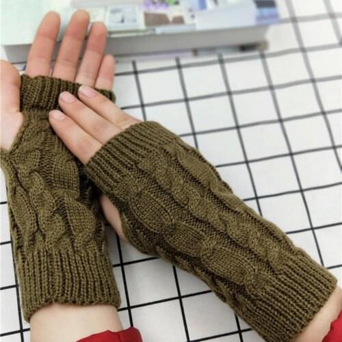 1 Pair Autumn Winter Women Knit Gloves Arm Wrist Sleeve Hand Warmer Girls Rhombus Long Half Winter Mittens Fingerless Gloves