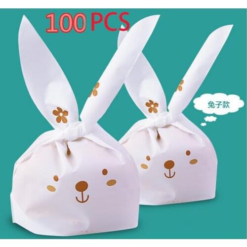 100PCS Cute Little Rabbit Plastic Candy Bags For Birthday Party Wedding Favors Decoration Candy Bag Party Bags