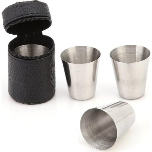 4 Pcs 30ML 70ML 180ML Stainless Steel Camping Cup Mug Camping Hiking Portable Tea Coffee Beer Cup With Black Bag