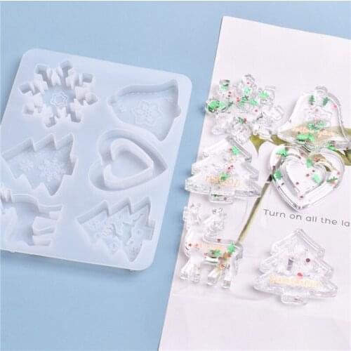 6 IN 1 Epoxy Resin Molds Christmas Tree Snowflake Elk LOVE Keychain Pendant Silicone Mold Resin Christmas Decorations For Home
