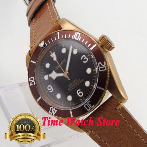 Corgeut 41m Miyota 8215 20ATM pvd automatic Mens watch sapphire glass black dial coffe marks bronze case deployant clasp