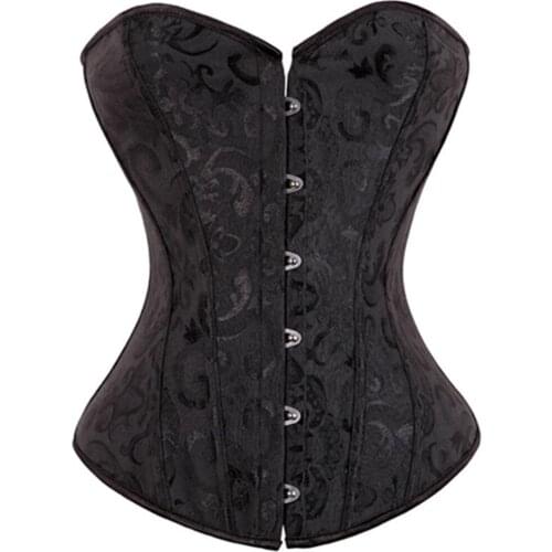 Black Steampunk Corset Jacquard Lace up Top Overbust Body Shaper Waist Trainer Sexy Lingerie Control Waist Corselet
