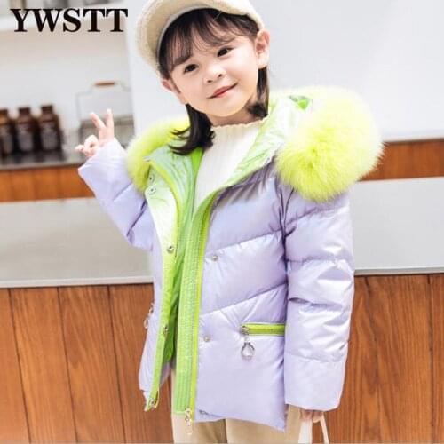 Childrens Down Jacket Girls Winter New Mid-Length Baby Hooded Warm Small Boys Clothing Thick Coat Warm Colored Thicken