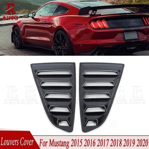 R-AUTO Side Window Scoop Five Slot Open Louvers Cover Carbon Fiber Look Style 1/4 Quarter For Ford Mustang 2015 2016 2017-2020