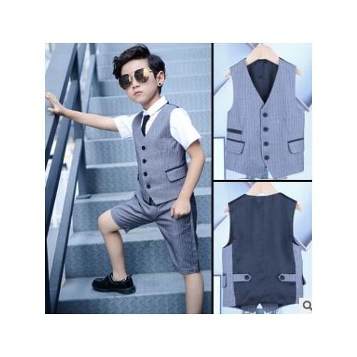 2019 formal Kids Boy Wedding vest Suit Cotton Boys Party thin Suit Children Clothing gray suit pant +vest Boys suit