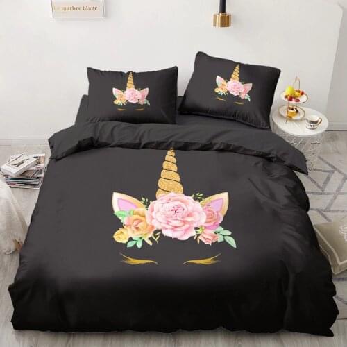 Classic 3D Bedding Set Duvet Cover Set Comforter Single King Queen Double Single Size Unicorn Cartoon Design Custom Bedclothes