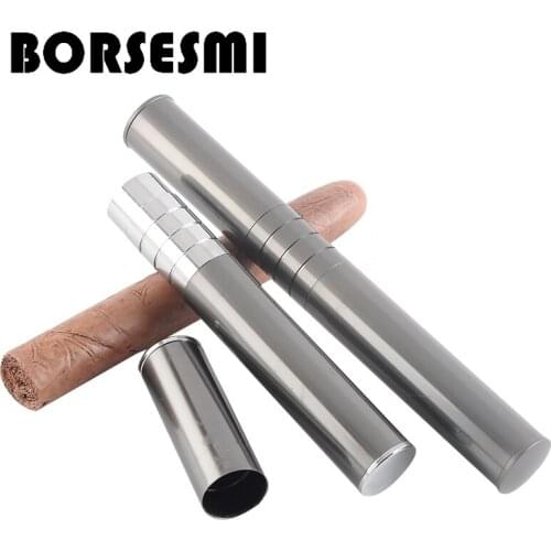 High quality Stainless steel single cigar tube box 185*22mm travel metal cigar case pipe tools holder pocket smoking accessories