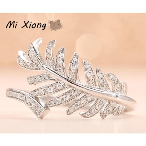 Mi Xiong s925 sterling silver original designer craft feather diamond ring light luxury sparkling charm ladies brand jewelry