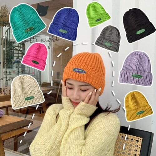 New Candy Colors Women Beanies Hat Autumn Winter Fashion Warm Caps British Style Smiley Head Knitted Cap For Girls Outdoors Hats
