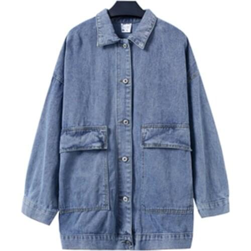 New Arrivals Womens Jackets Spring Autumn Large Size Female Outerwear Long Jeans Coats Blue Loose Casual Lady Denim Overcoats