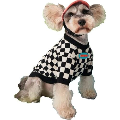 Autumn Winter Pet Clothes Black And White Checkerboard Sweater Pet Vest Dog Clothing Schnauzer Puppy Thick Vest Pug Sweater