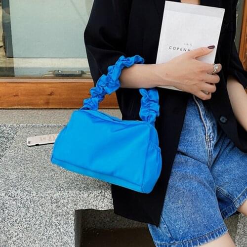 Simple Nylon Solid Underarm Bag Women Designer Zipper Pleated Womens Handbag 2021 Summer New Fashion Woman Shoulder Bag